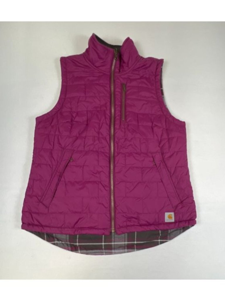Carhartt Women L Reversible Vest Pink Plaid Quilted Full Zip Sleeveless Jacket